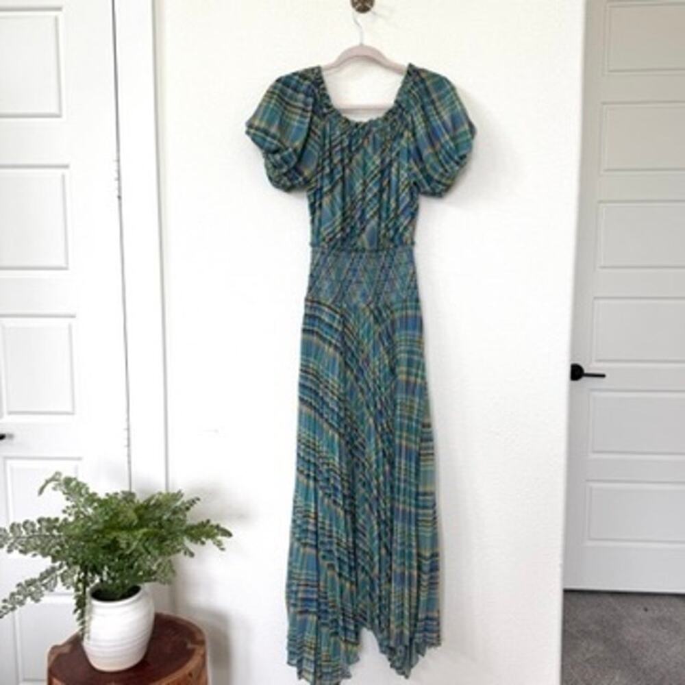 RAMY BROOK Harla Dress Blue Multicolor Pleated Boho Puff Sleeve Fairycore NWT S - Picture 9 of 11